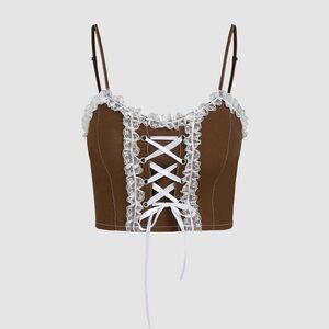 Cider White/Brown Lace-Up Crop Top